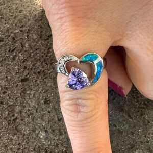 Sterling Silver Heart Ring with Purple and Blue Accents